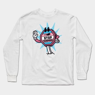 Retro Cartoon Sign Stop Transphobia // Trans Rights Are Human Rights Long Sleeve T-Shirt